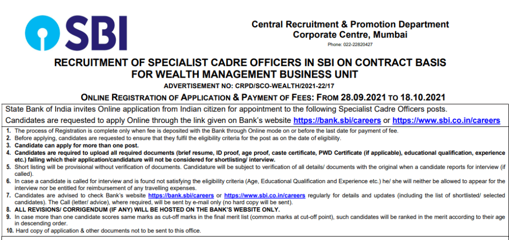 State Bank Of India Recruitment
