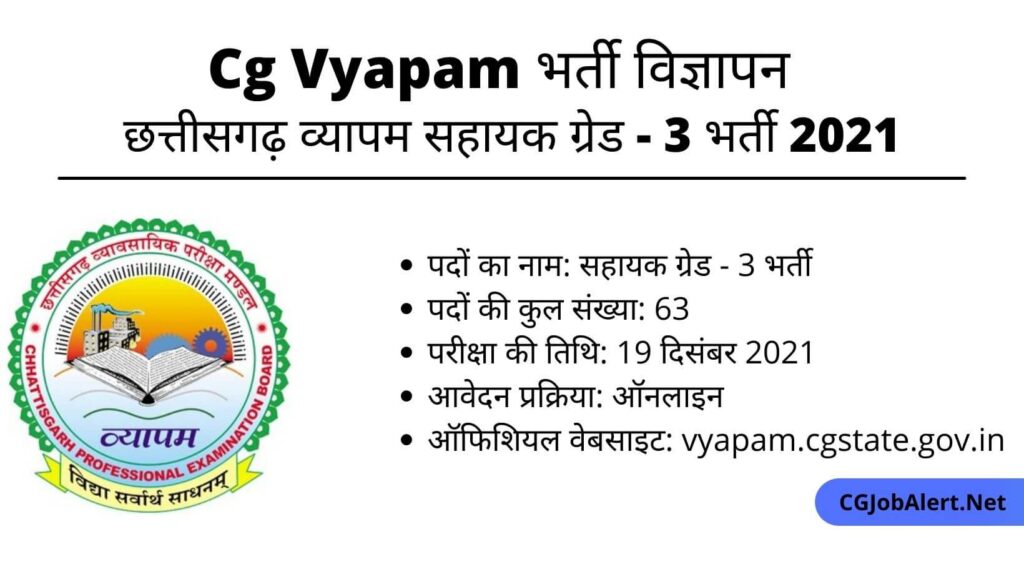 Chhattisgarh Vyapam Assistant Grade - 3 Recruitment 2021