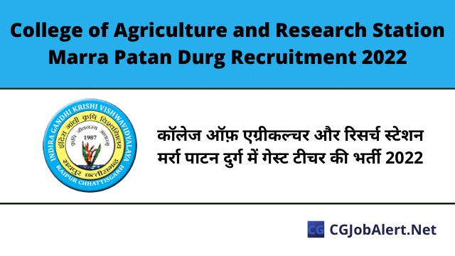 College of Agriculture and Research Station Marra Patan Durg Recruitment 2022